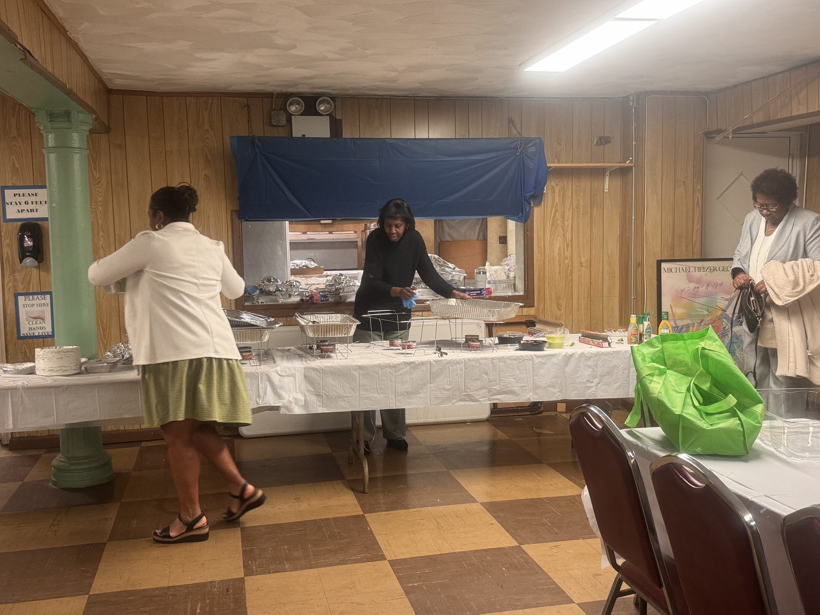 The serving table in the fellowship hall during the anniversary meal